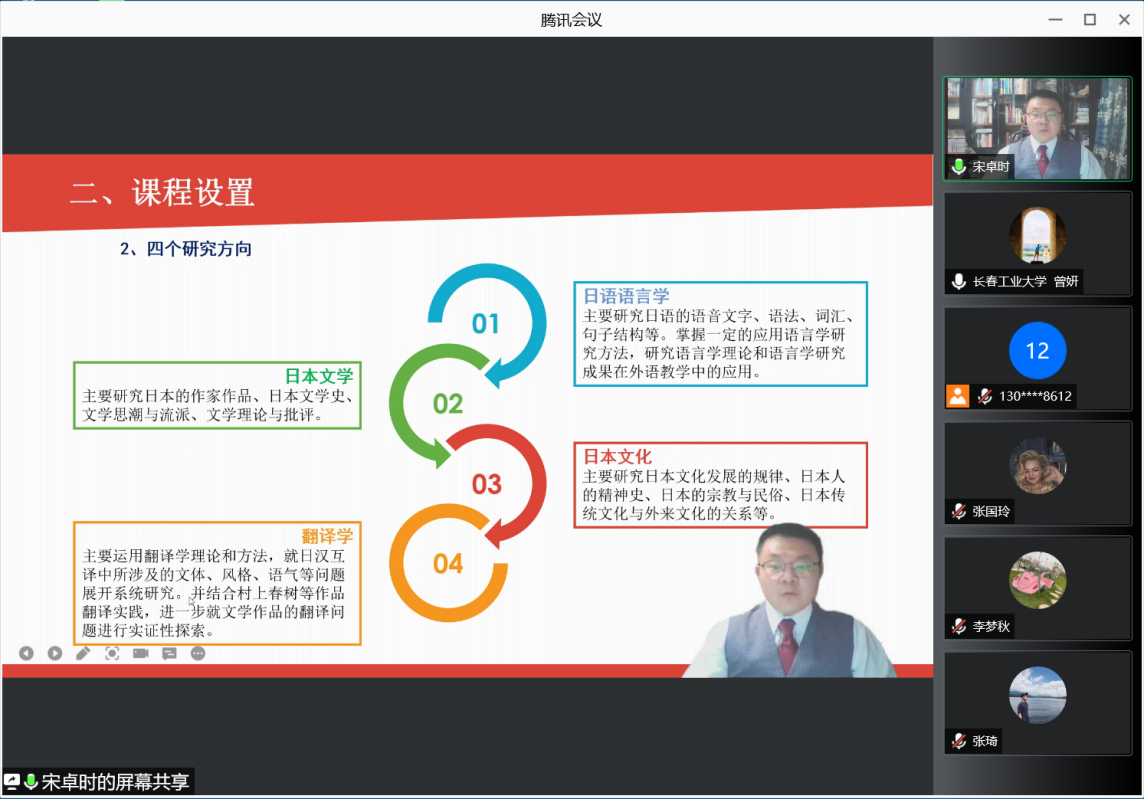 图五:宋卓时老师为白城师范学院的师生们介绍公司日语系硕士培养研究方向